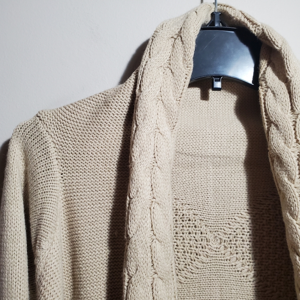 LOVE CRAZY Cable Knit Duster Cardigan Waterfall Style Open Front Size Lg. EUC - Picture 4 of 14